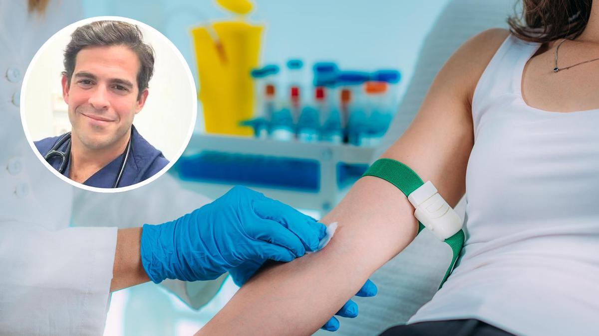 Trabajador médico con equipo de protección personal que toma una muestra de sangre de un paciente en un hospital