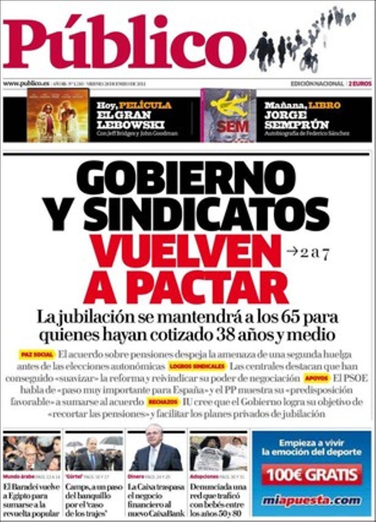 ’Público’ dóna rellevància al fet que el PP basa la seva tesi de l’11-M en un retall de diari i que el PSOE torna a embolicar-se amb la successió. També que José Blanco posa data al projecte del corredor del Mediterrani, i que totes les associacions de víctimes d’accidents de trànsit critiquen la supresió del límit de 80 km/h.