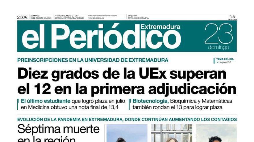 Esta es la portada de EL PERIÓDICO EXTREMADURA correspondiente al día 23 de agosto del 2020