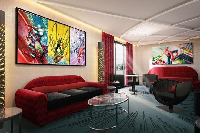 Suite dedicada a Spiderman en el que será el Disney´s Hotel New York-The Art of Marvel, el nuevo hotel de Disneyland París