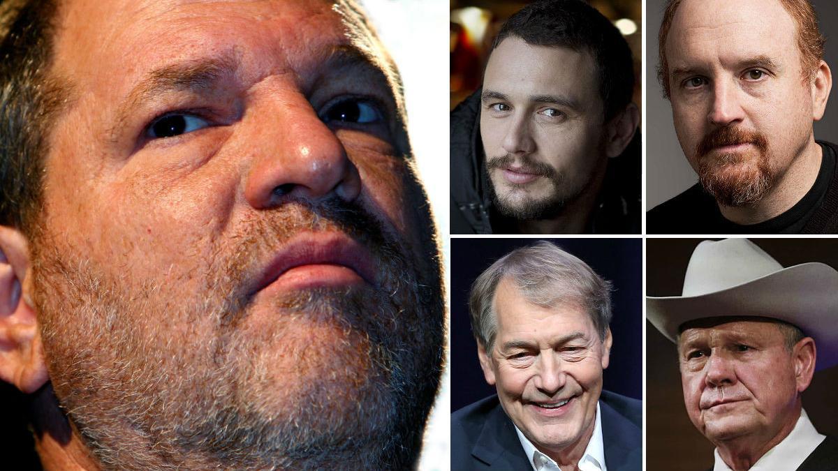 Weinstein, a la izquierda, el depredador de Hollywood, junto a otros negacionistas del #MeToo: James Franco, Louis C.K., Charlie Rose y Roy Moore.