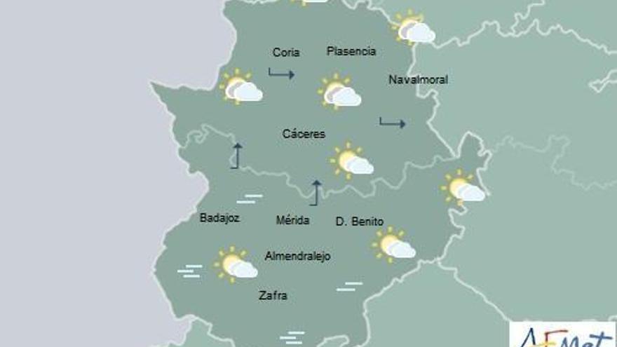 Cielo nuboso a poco nuboso y ligero descenso de temperaturas, salvo en el sur