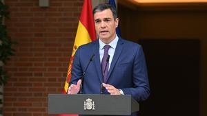 MADRID, 29/05/2023.- El presidente del Gobierno, Pedro Sánchez durante una rueda de prensa celebrada este lunes en la Moncloa, Madrid, donde ha anunciado el adelanto de las elecciones generales al domingo 23 de julio ante el mal resultado electoral del PSOE de ayer y ha dicho que es hora de que los ciudadanos tomen la palabra. EFE/Moncloa / Pool / Borja Puig de la Bellacasa SOLO USO EDITORIAL/SOLO DISPONIBLE PARA ILUSTRAR LA NOTICIA QUE ACOMPAÑA (CRÉDITO OBLIGATORIO)