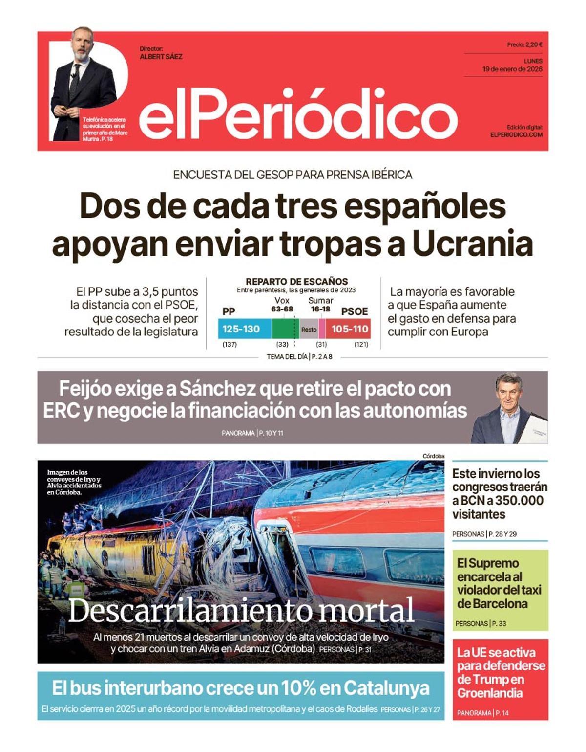 La portada de EL PERIÓDICO del 19 de enero de 2026