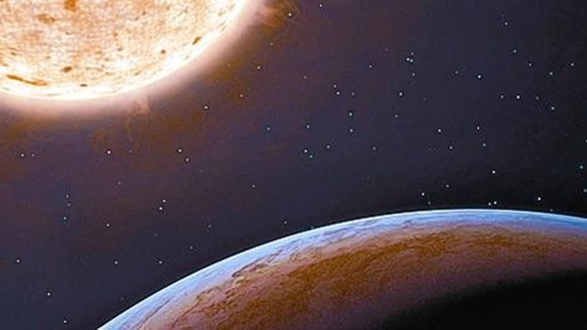 Simulación del planeta HIP 13044b, junto a su vieja estrella.