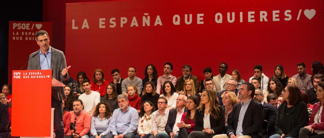 El presidente del Gobierno y candidato a la reelección, el socialista Pedro Sánchez, durante el mitin de precampaña en la Universidad de Alicante de hace nueve días.