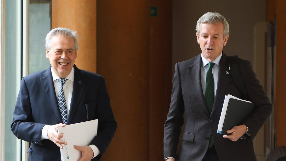 Caamaño y Rueda, este lunes, tras la reunión semanal del Ejecutivo gallego