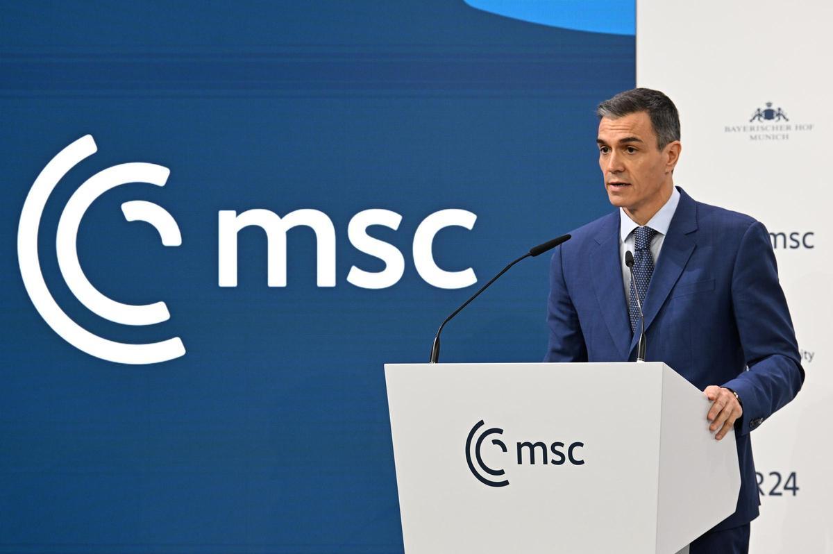 El president del govern espanyol, Pedro Sánchez, durant la seva intervenció a la Conferència de Seguretat de Munich