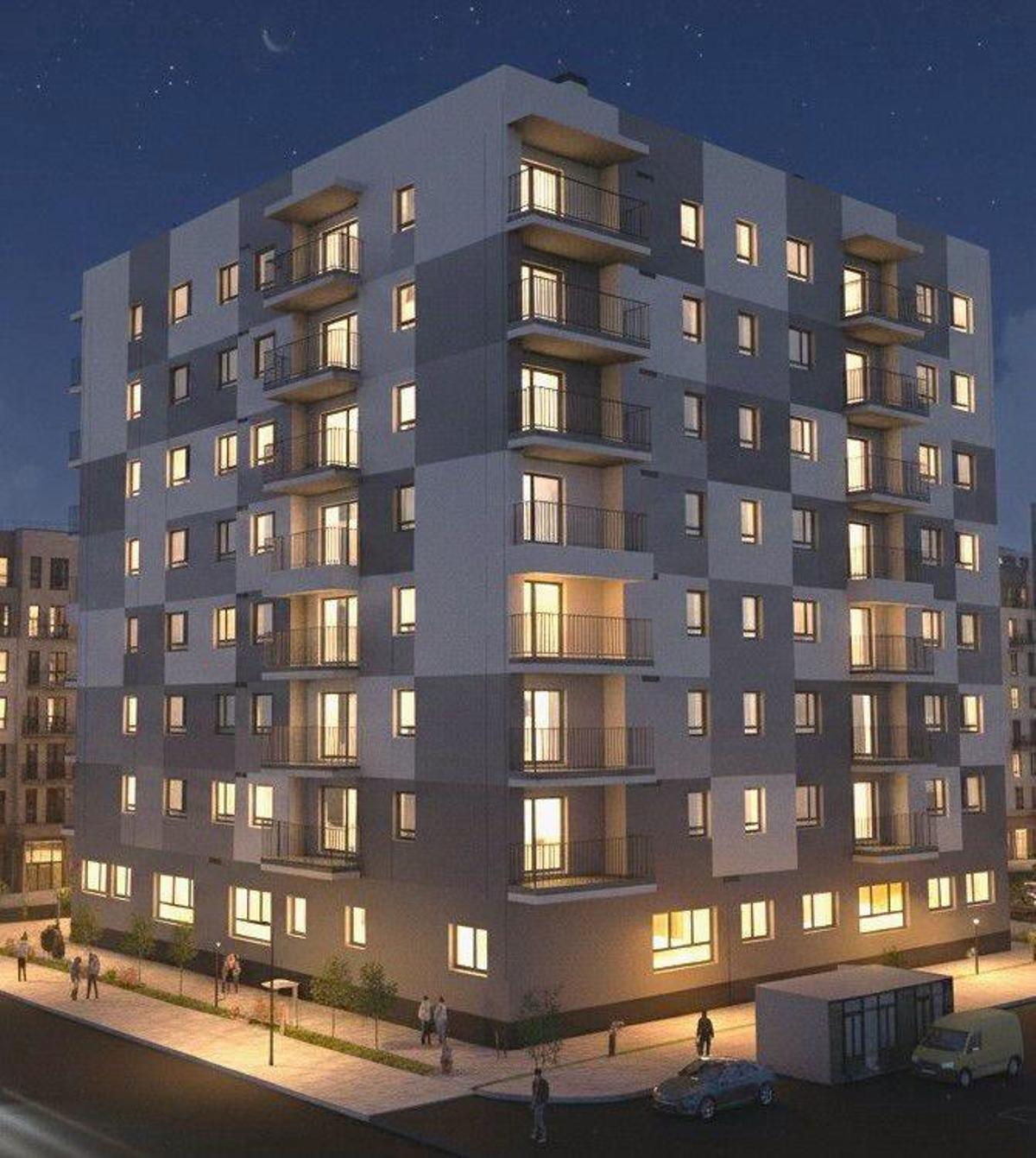 Figuración nocturna del edificio para alquiler joven que adquirirá el Ayuntamiento de València en Patraix