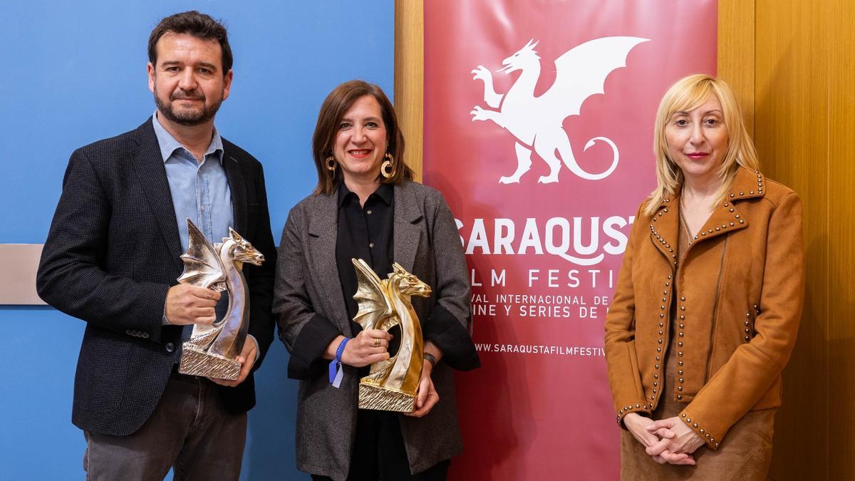 José Ángel Delgado, Sara Fernández y Vicky Calavia, en la presentación del Saraqusta Film Festival.