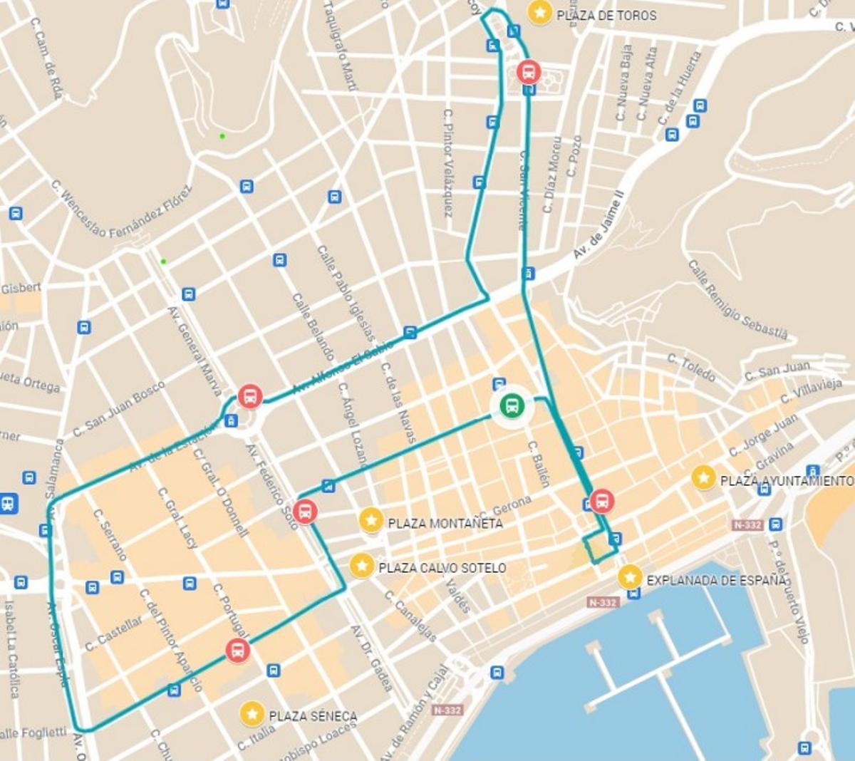 Itinerario del autobús navideño ofrecido por el Ayuntamiento y Vectalia Mia.