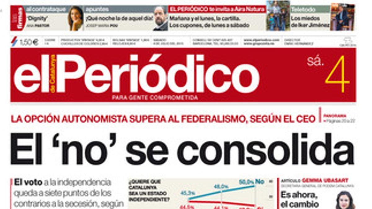 La portada de EL PERIÓDICO (4-7-2015).