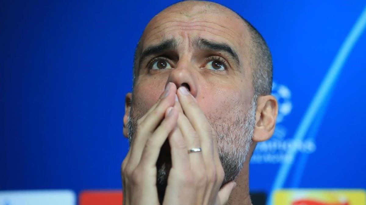 Pep Guardiola, durante la rueda de prensa previa al duelo ante los Spurs.