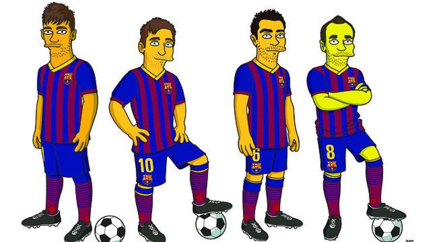 D&#039;esquerre a dreta, Neymar, Messi, Xavi i Iniesta en format &#039;Simpson&#039;