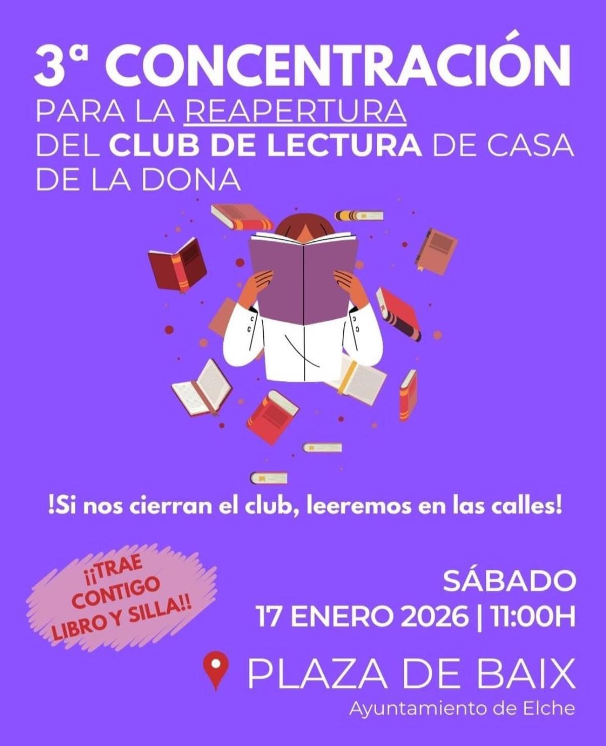 Cartel de la concentración del Club de lectura Casa de la Dona de Elche.