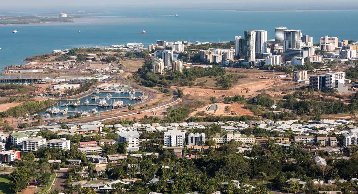 Vista aérea del puerto de Darwin, al norte de Australia.