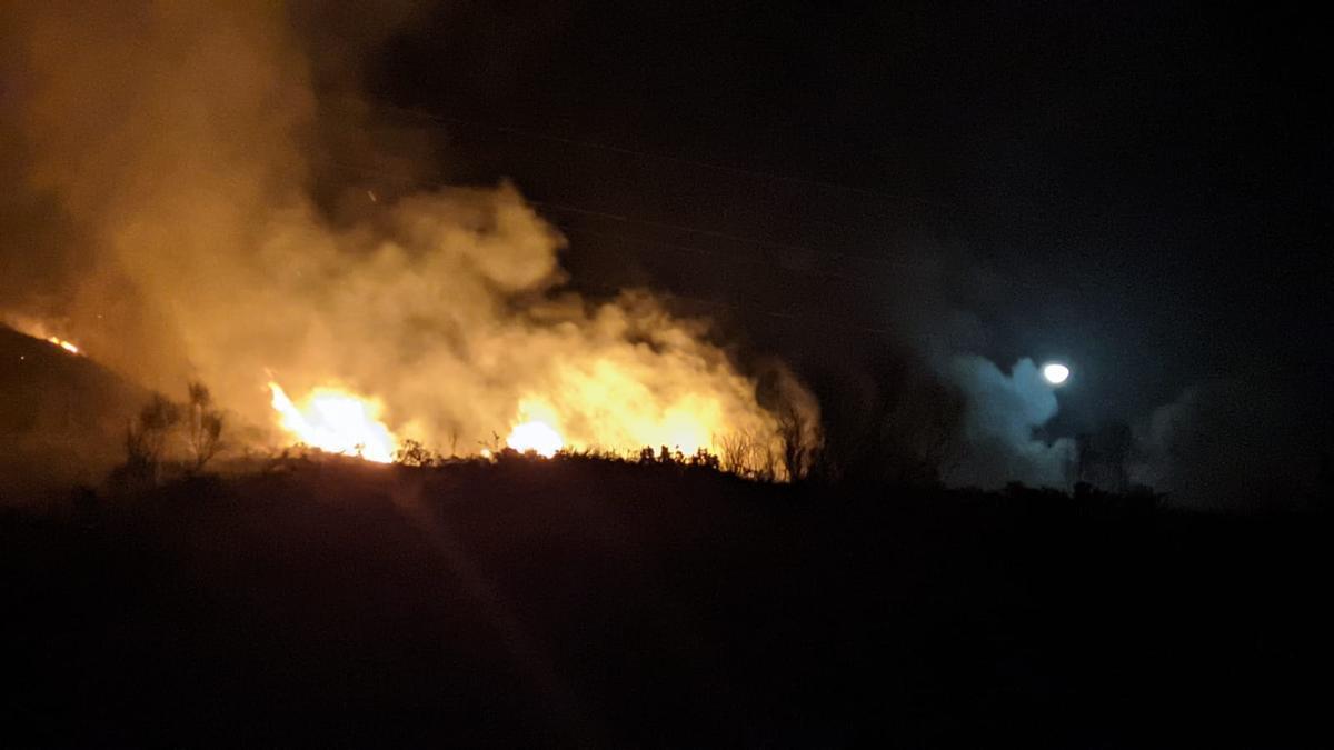 Imagen del incendio declarado por la noche en los Montes de Málaga.