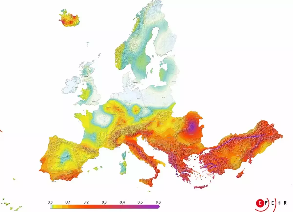 Mapa de riesgo sísmico en Europa