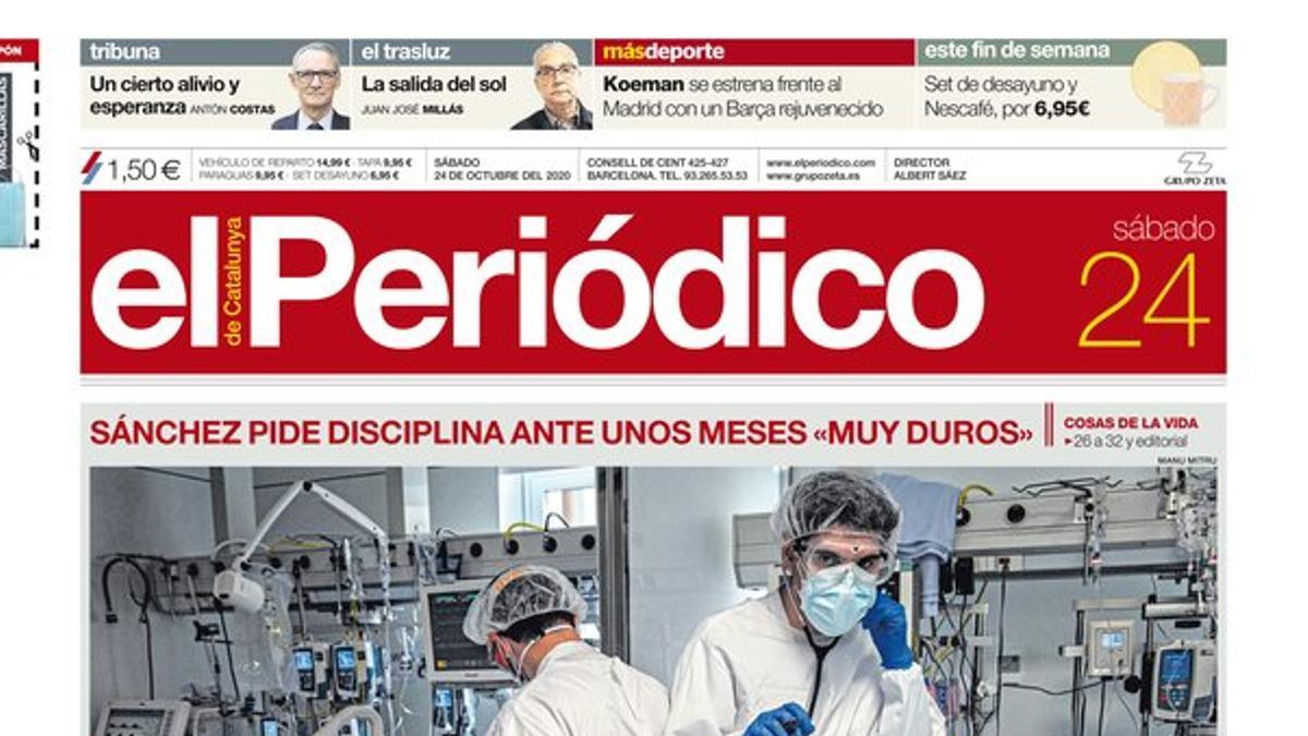 Esta es la portada de EL PERIÓDICO del 24 de octubre del 2020.