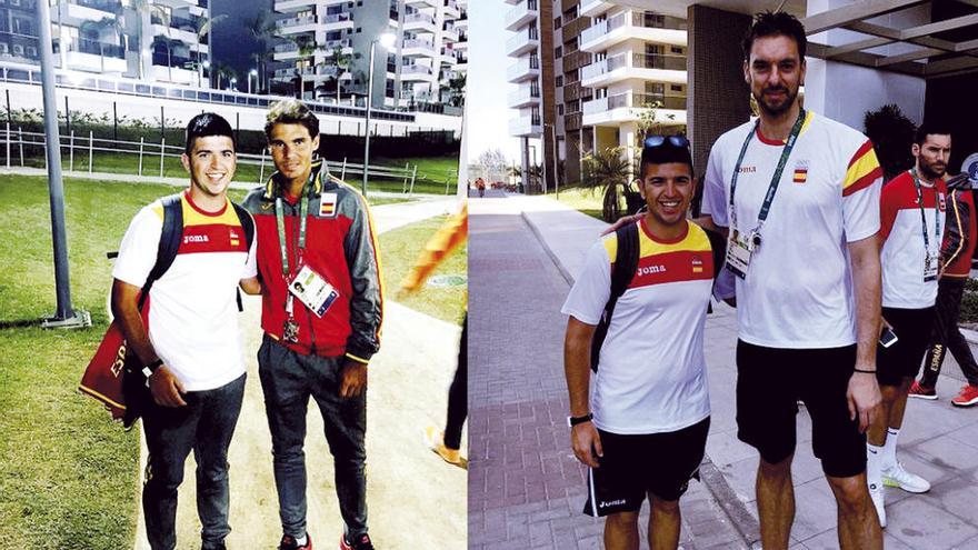 Alvariño posa en la villa olímpica con Nadal y Pau Gasol.