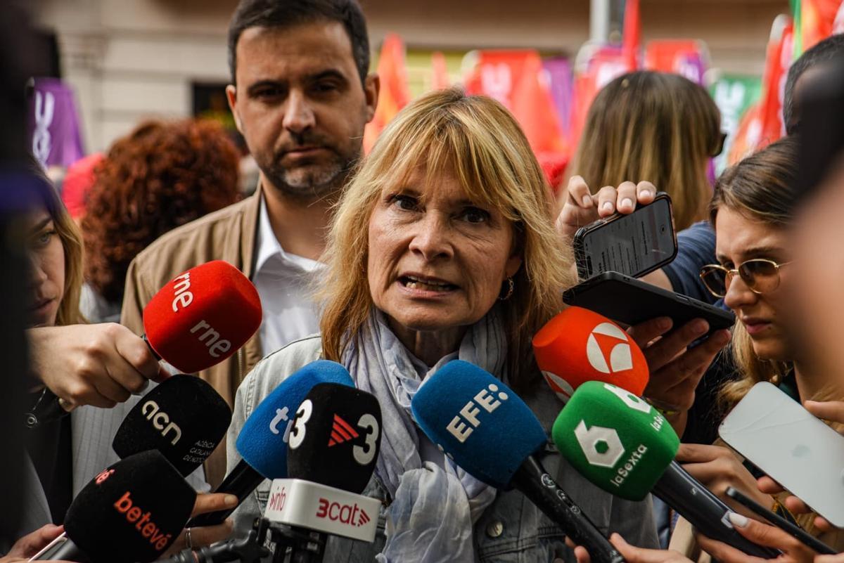 La portavoz del PSC, Lluïsa Moret, en la manifestación del 1 de mayo en Barcelona.