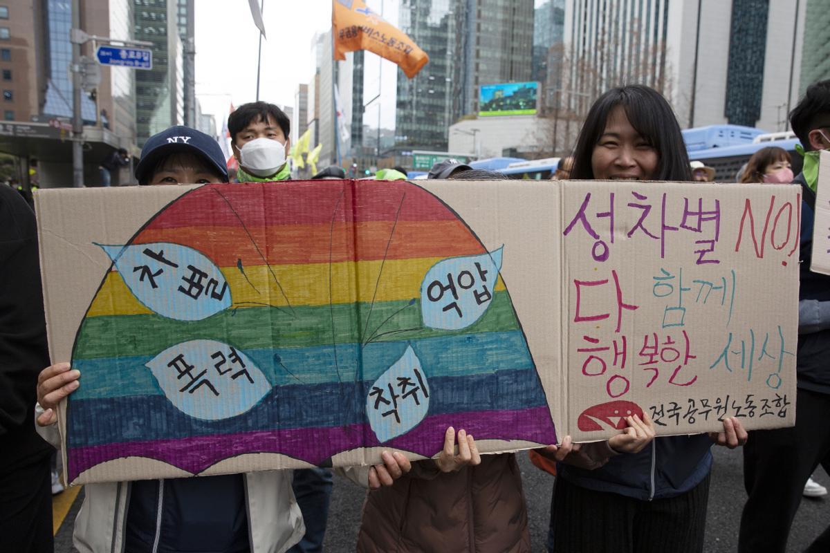 Protestas en las calles de Seúl (Corea del Sur) en la celebración del 8-M.