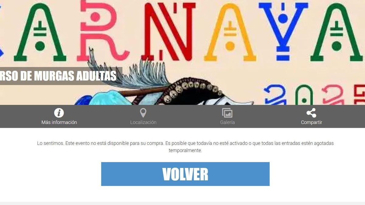 Mensaje que anuncia que las entradas para la final de murgas están agotadas.