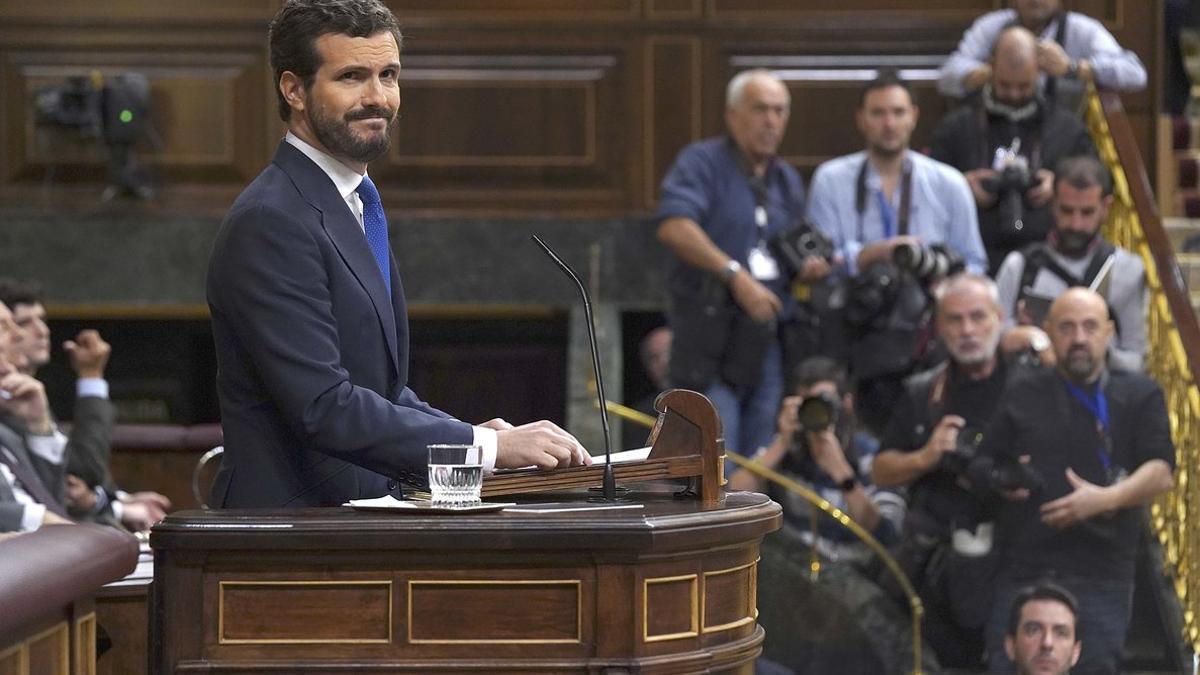 Pablo Casado, en la tribuna del Congreso de los Diputados