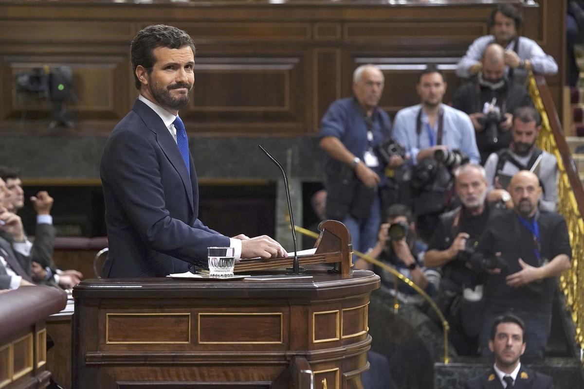 Pablo Casado, en la tribuna del Congreso de los Diputados.