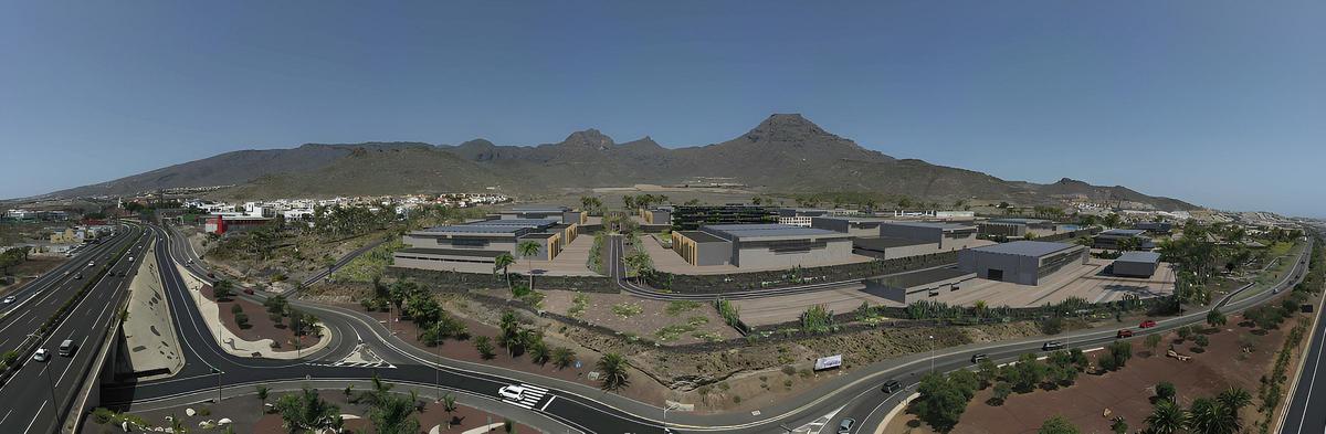 Infografía con una vista panorámica de cómo será la Ciudad del Cine de Adeje.