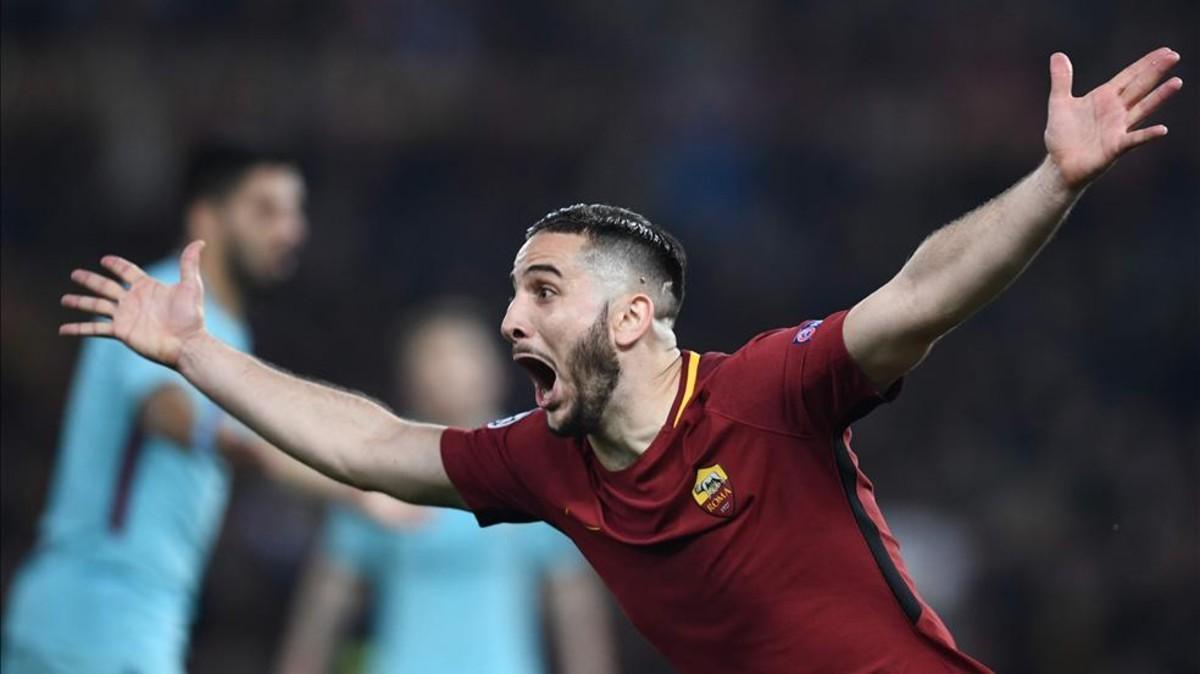 Manolas durante el partido de Champions contra el Barça