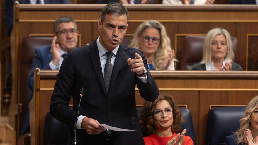 El presidente del Gobierno, Pedro Sánchez, interviene durante la sesión de control al Gobierno este miércoles.