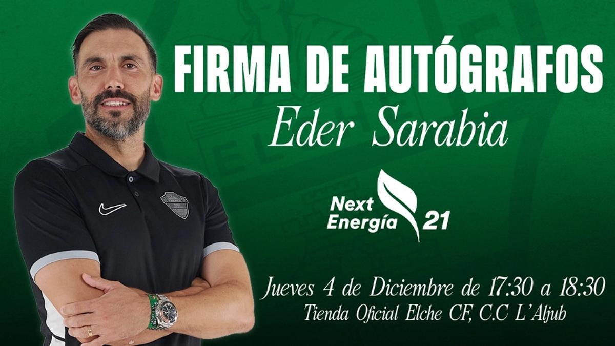 El cartel promocional del Elche CF del acto de firmas.