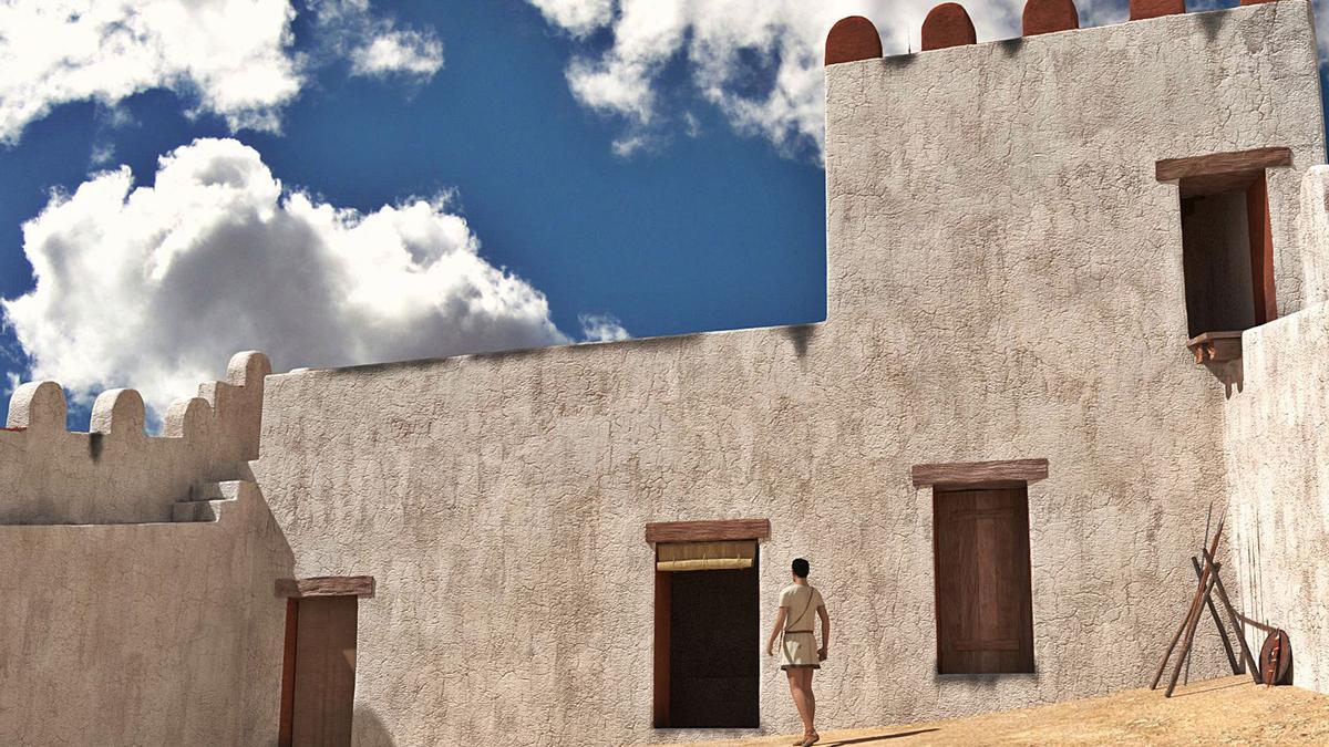 Vista desde el patio de armas del fortín ibero, en una reconstrucción virtual del enclave de Aigües Baixes. | EQUIPO ARQUEOLOGÍA AIGÜES BAIXES