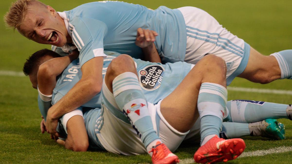 Wass, Aspas y Nolito celebran el segundo de los cuatro goles marcados al Barça en 2015.