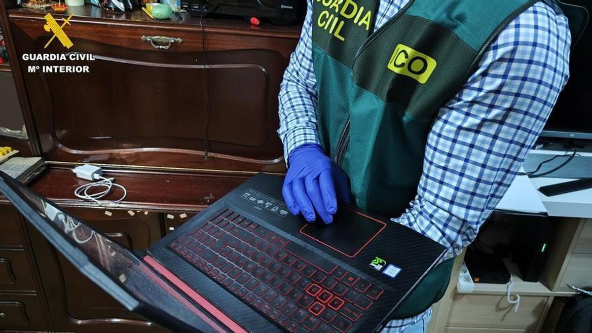 Imagen de archivo de un Guardia Civil revisando un ordenador.
