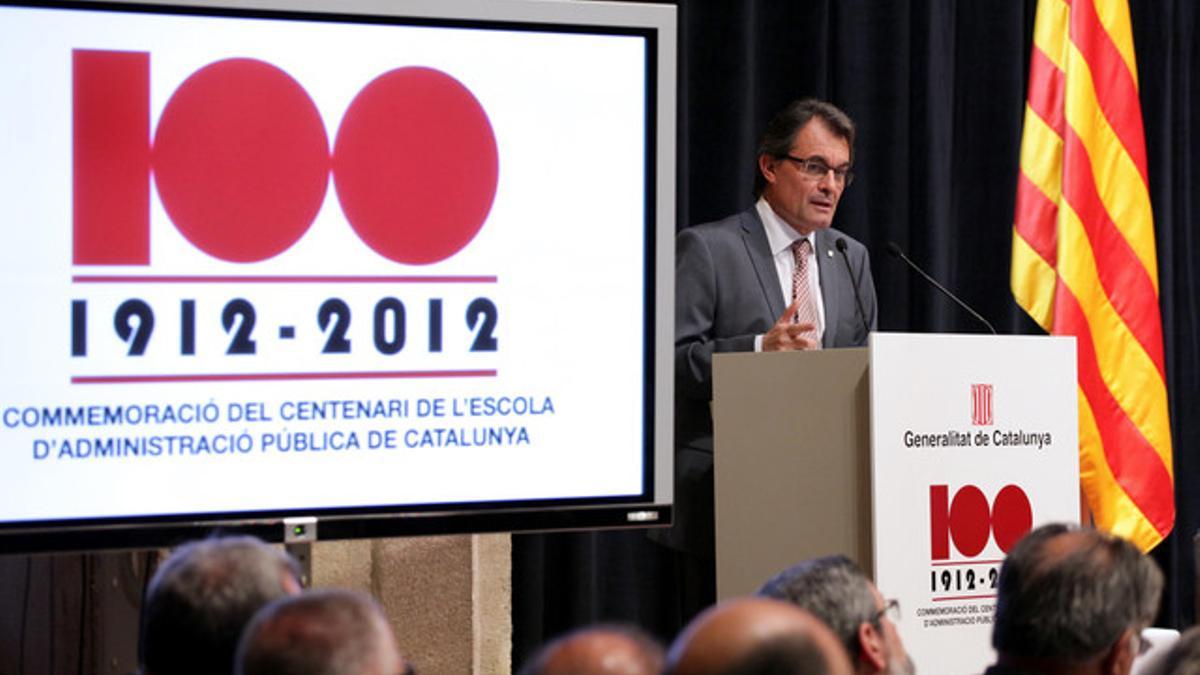 El presidente de la Generalitat, Artur Mas, este lunes en el centenario de la Escola d'Administració Pública de Catalunya.