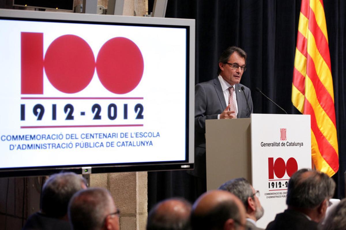 El presidente de la Generalitat, Artur Mas, este lunes en el centenario de la Escola d'Administració Pública de Catalunya.