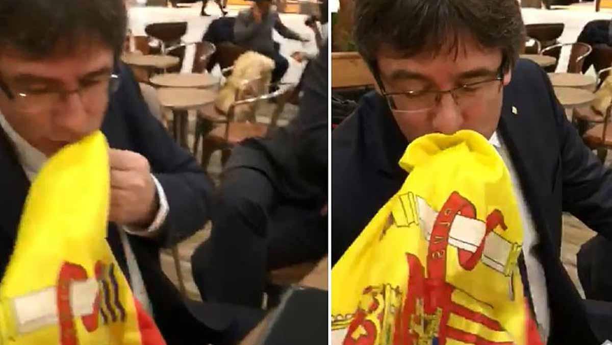 En el vídeo se ve a Víctor Moreno anunciando que le vamos a hacer besar la bandera española con dos cojones.