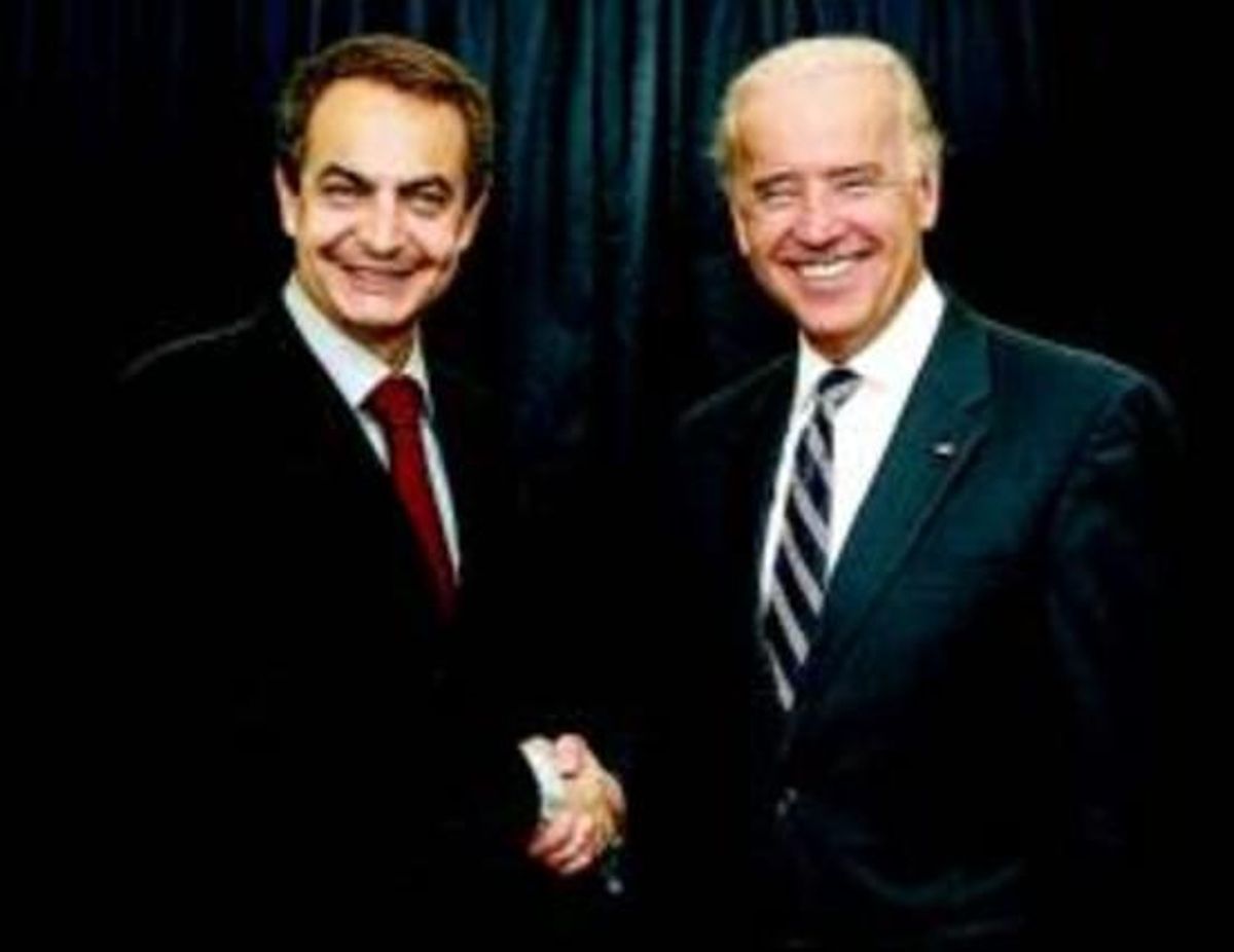 Zapatero i Biden, davant els fotògrafs abans de la seva reunió d’ahir a Viña del Mar.