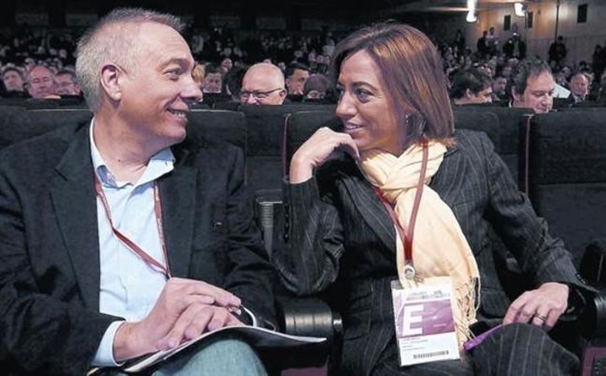 El primer secretari del PSC, Pere Navarro, i Carme Chacón, el 18 de desembre, durant el congrés dels socialistes catalans.