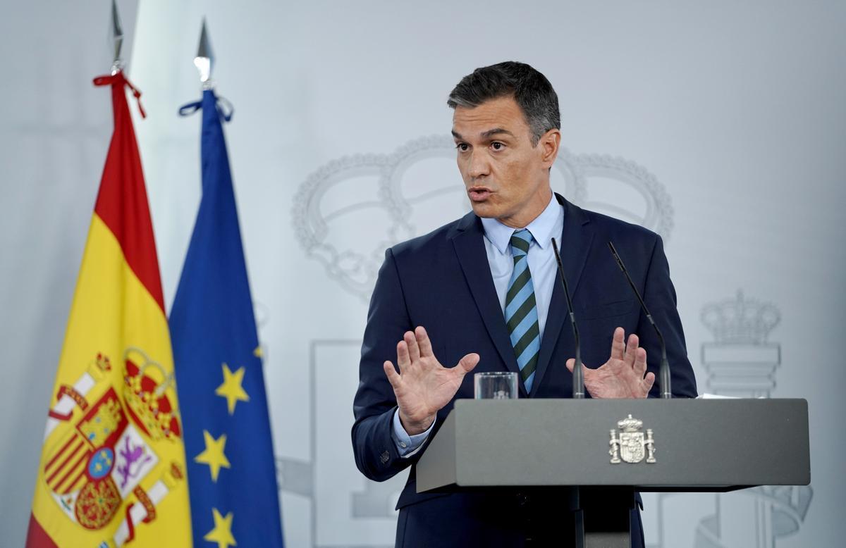 El presidente del Gobierno, Pedro Sánchez, durante su comparecencia en la Moncloa este 27 de agosto de 2021. 