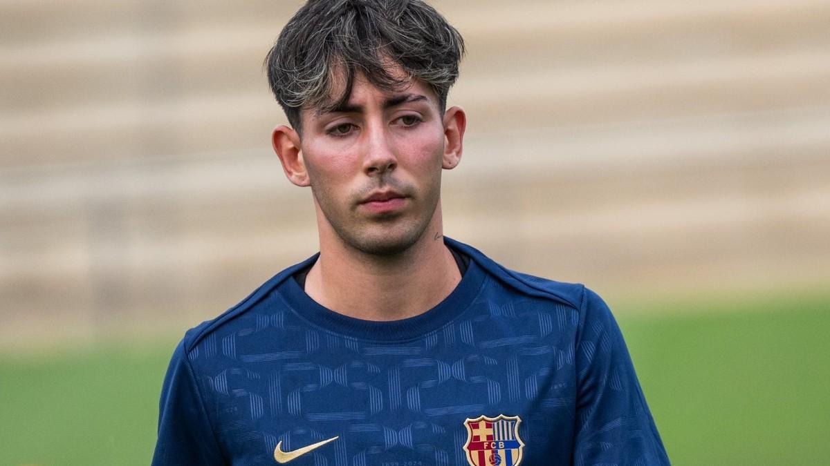 Dani Rodríguez, en un entrenamiento del Barça Atlètic