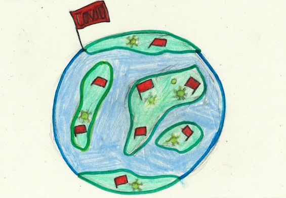 Uno de los dibujos realizado por un niño participante en la investigación para representar la pandemia de covid-19.