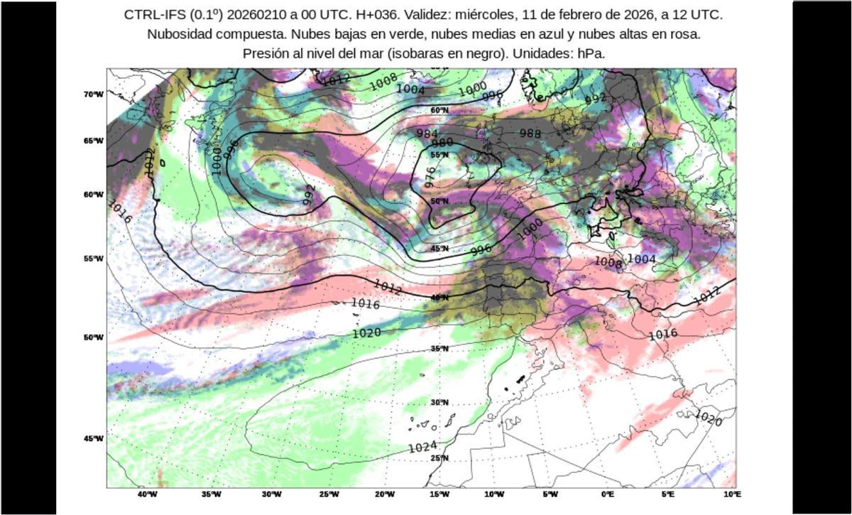 Precipitaciones previstas en España hoy miércoles, 11 de febrero.