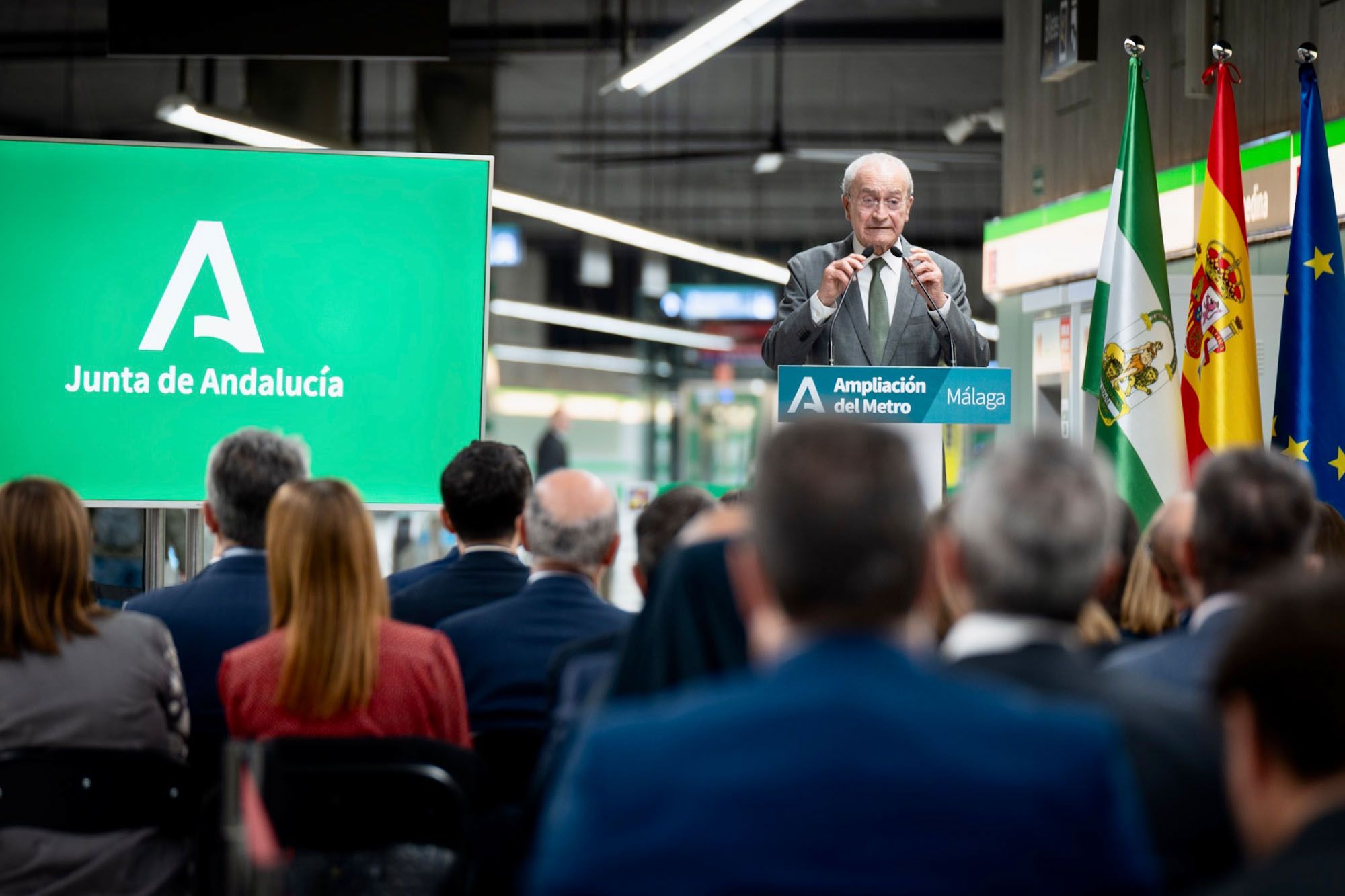 Colocación de la primera piedra de la ampliación de la Línea 2 del Metro de Málaga.