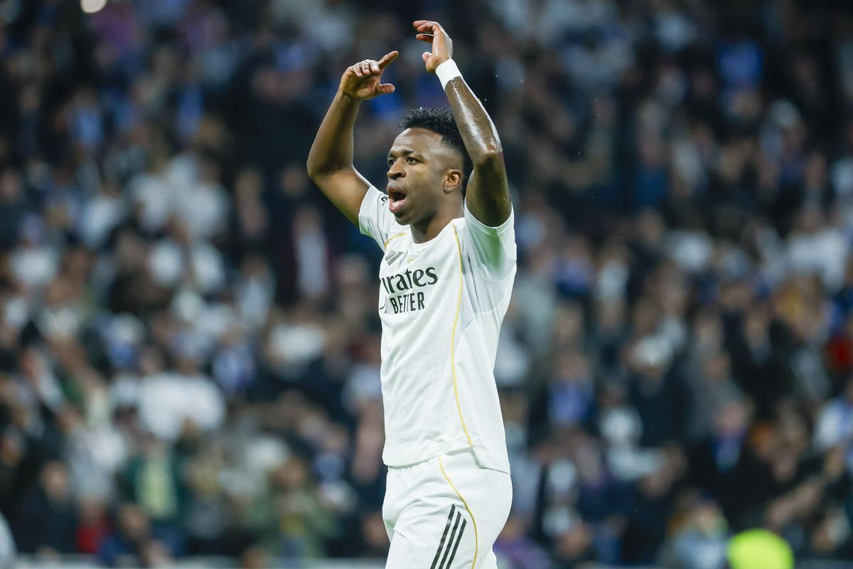Vinicius, durante el partido de la Champions entre el Real Madrid y el Manchester City