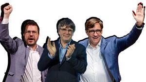 Pere Aragonès, Carles Puigdemont y Salvador Illa.