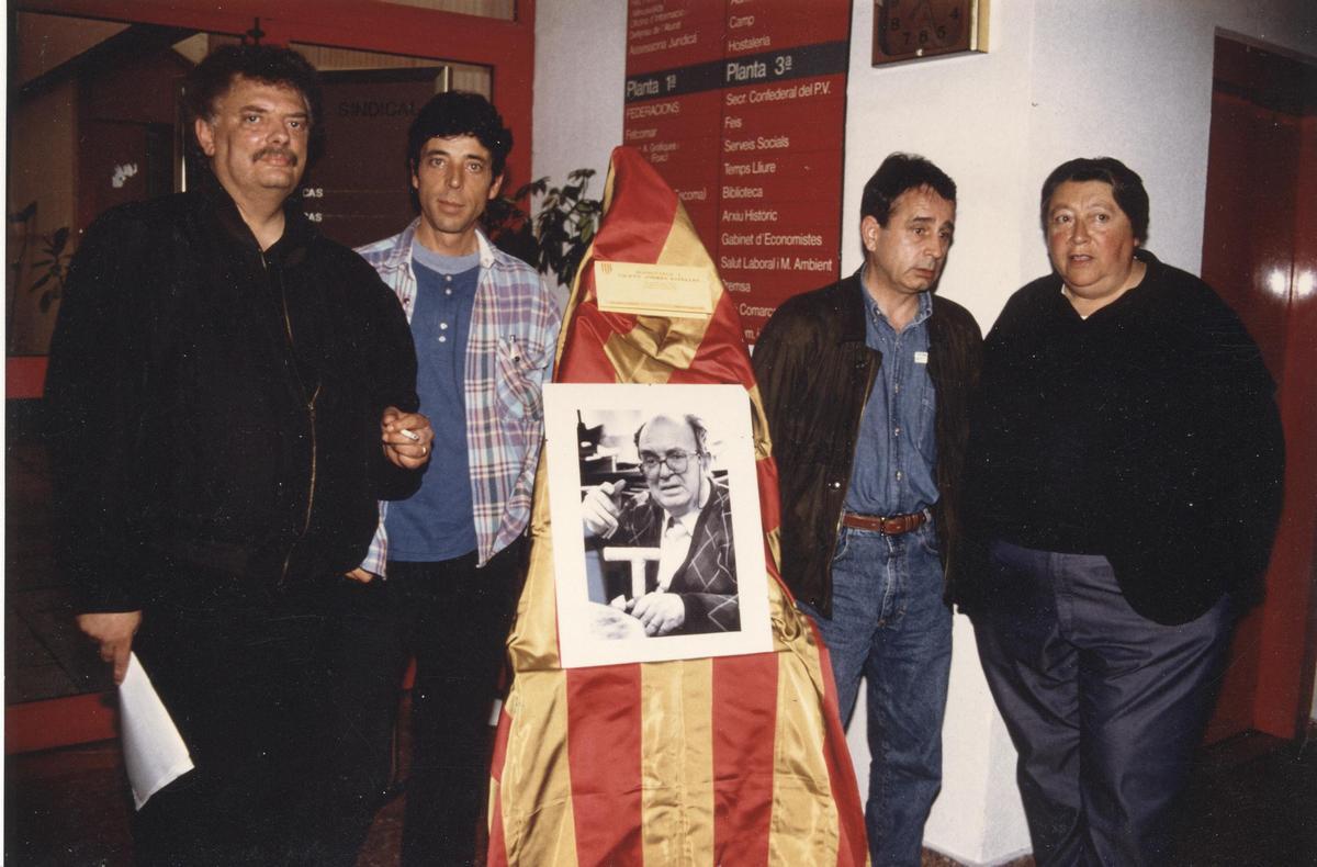 Lluís Miquel, Remigi Palmero, Ovidi Montllor y Paco Muñoz en un homenaje a Estellés.