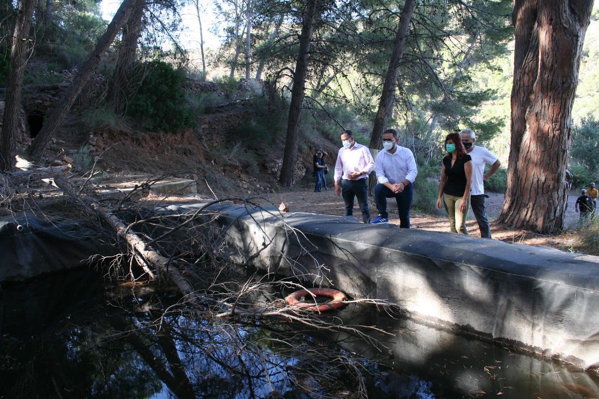 José Luis Ruiz, Diego José Mateos, Pilar Sánchez y Juan Abad, en la balsa de Villareal, el pasado verano.